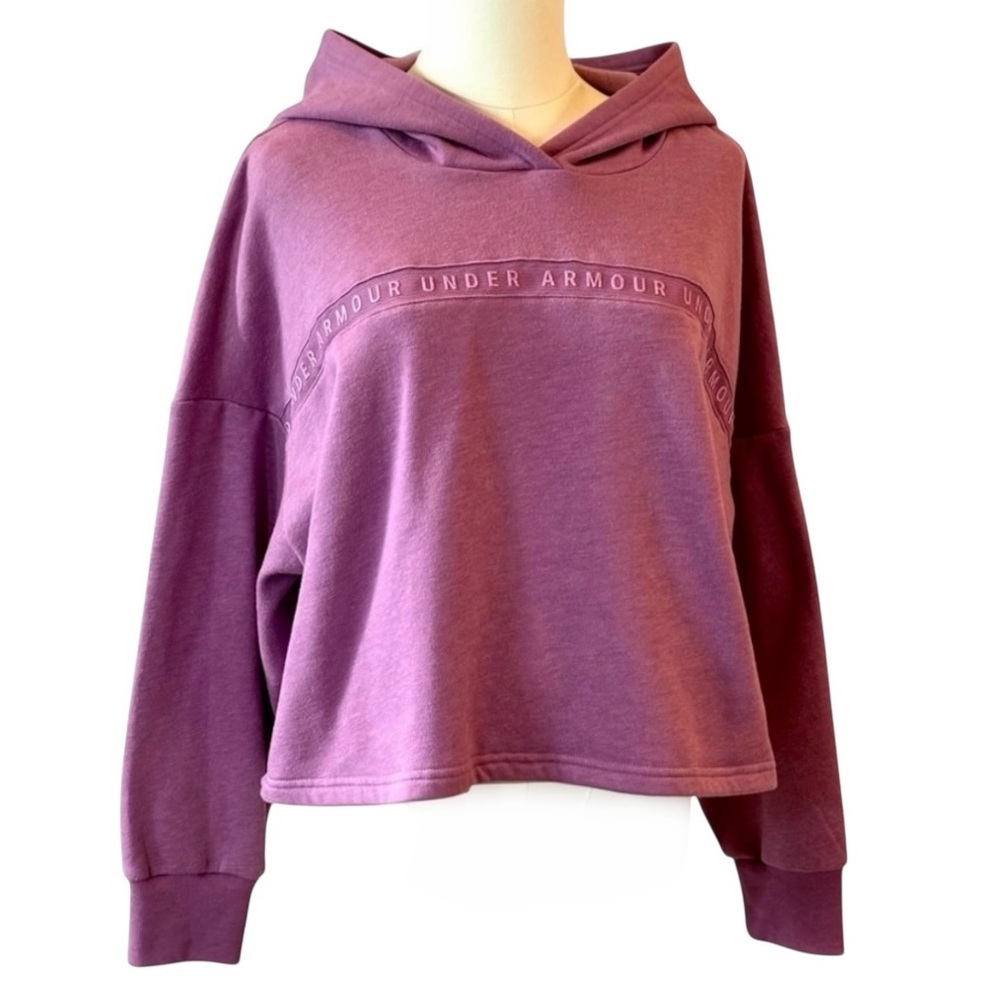Under Armour UA Purple Cropped Fleece Hoodie Sweatshirt Top Mesh Taped Athletic